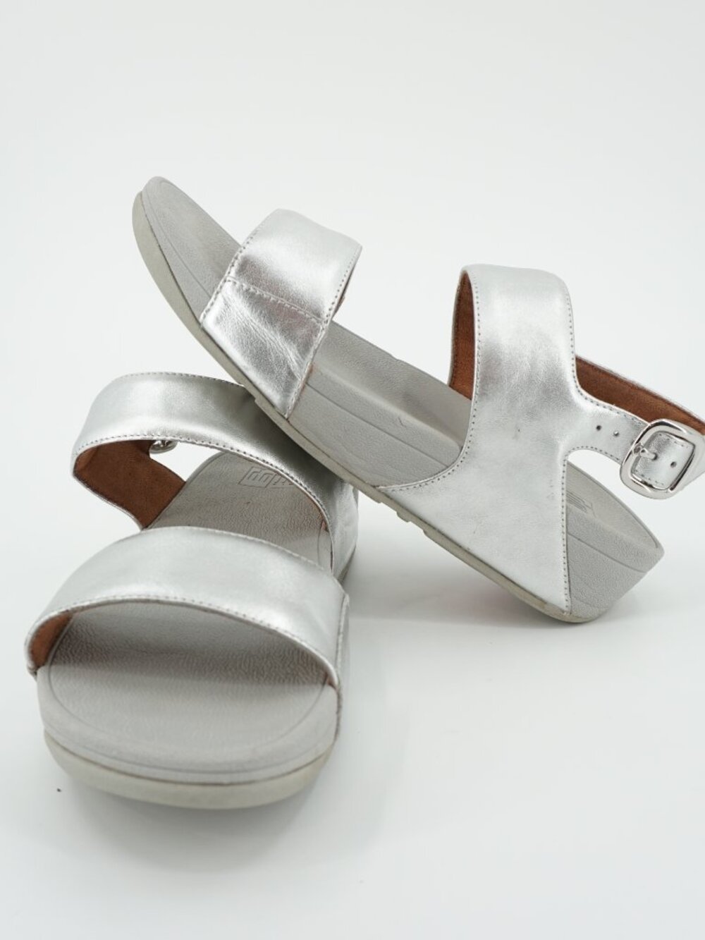 FitFlop Women's Mina Textured Glitz Back-Strap Sandals in silver Size 8